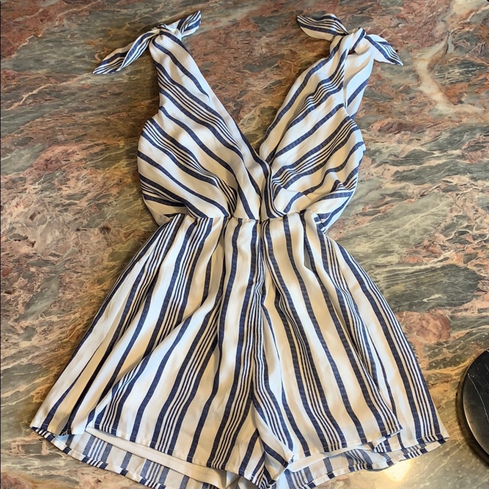 Blue and white striped romper